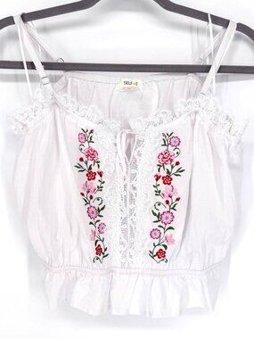 Self‎ E Floral Embroidery Lace Trim Adjustable Strap Camisole Women's L (NWOT)